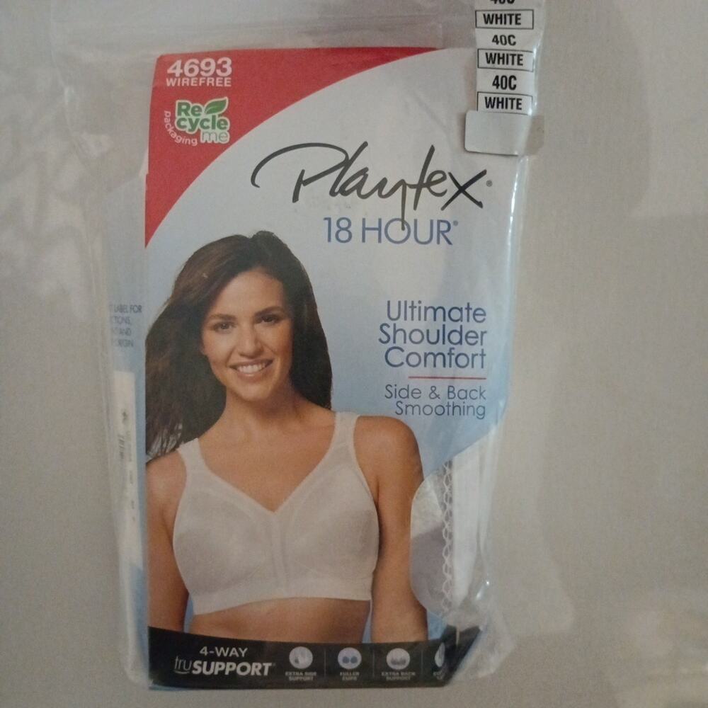 Playtex Bra 18 Hour Ultimate Shoulder Comfort Wirefree Wide‎ Straps 40C White